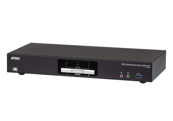 ATEN Desktop KVMP Switch 2 Port Dual Display 4k DisplayPort w/ audio, Cables Included, 2x USB Port, Selection Via Front Panel ATEN