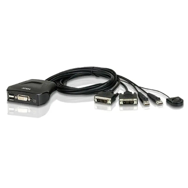 ATEN Petite 2 Port USB DVI-D KVM Switch with Remote Port Selector - 1.2m Cables Built In ATEN