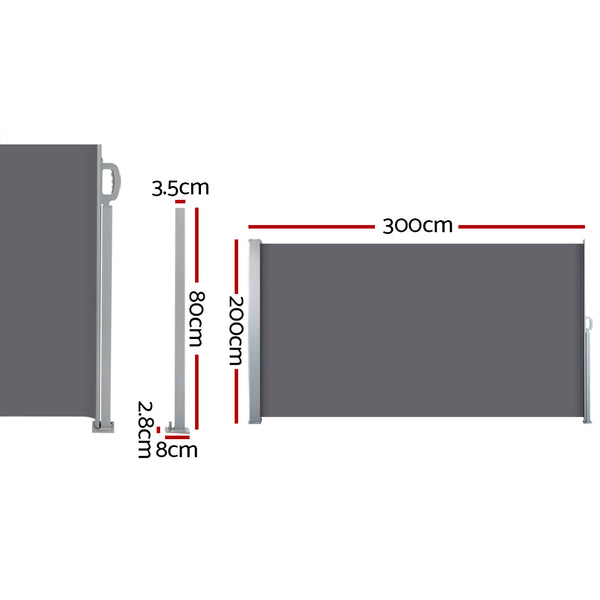 Set of 2 Instahut Side Awning Sun Shade Outdoor Blinds Retractable Screen 2X3M GR Deals499