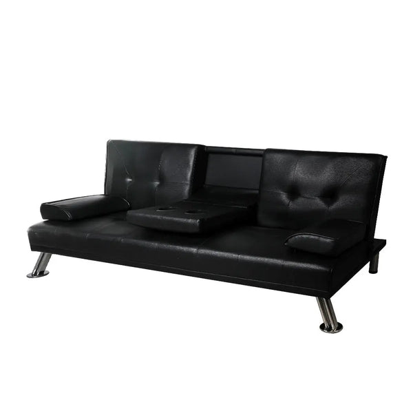 Adjustable Sofa Bed Lounge Futon Couch Leather Beds 3 Seater Cup Holder Recliner Black Deals499