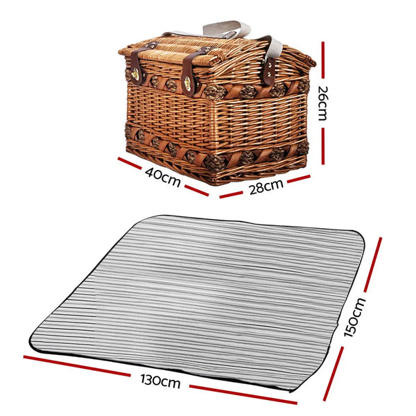 Alfresco 4 Person Picnic Basket Baskets Wicker Deluxe Outdoor Insulated Blanket Deals499