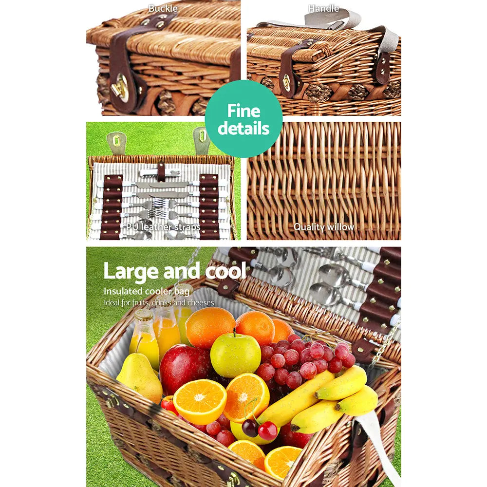 Alfresco 4 Person Picnic Basket Baskets Wicker Deluxe Outdoor Insulated Blanket Deals499