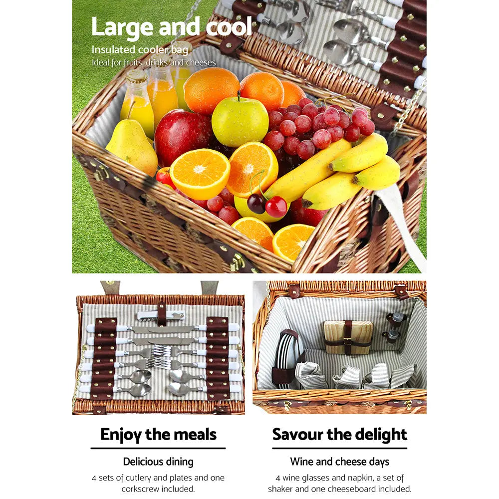 Alfresco 4 Person Picnic Basket Baskets Wicker Deluxe Outdoor Insulated Blanket Deals499