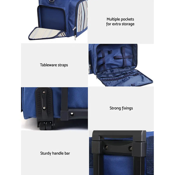 Alfresco 6 Person Picnic Basket Set Picnic Bag Cooler Wheels Insulated Bag Deals499