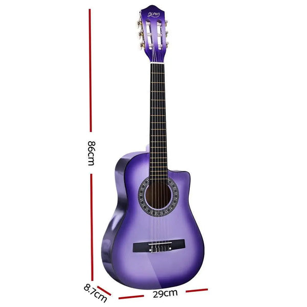 Alpha 34" Inch Guitar Classical Acoustic Cutaway Wooden Ideal Kids Gift Children 1/2 Size Purple Deals499