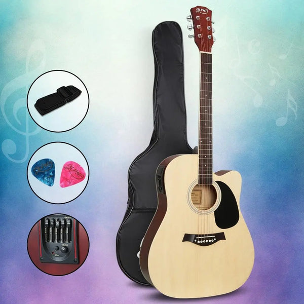 Alpha 41" Inch Electric Acoustic Guitar Wooden Classical EQ With Pickup Bass Natural Deals499