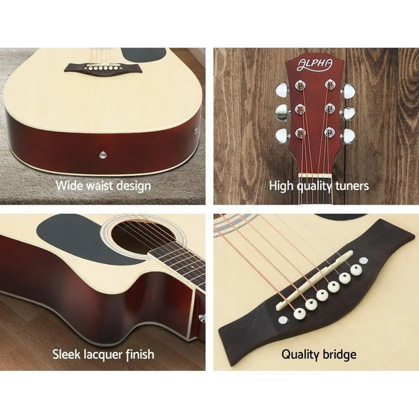 Alpha 41" Inch Electric Acoustic Guitar Wooden Classical with Pickup Capo Tuner Bass Natural Deals499
