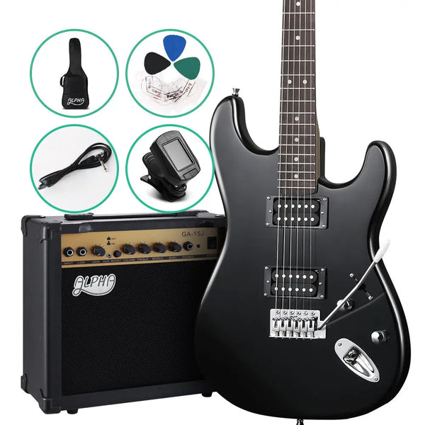 Alpha Electric Guitar And AMP Music String Instrument Rock Black Carry Bag Steel String Deals499