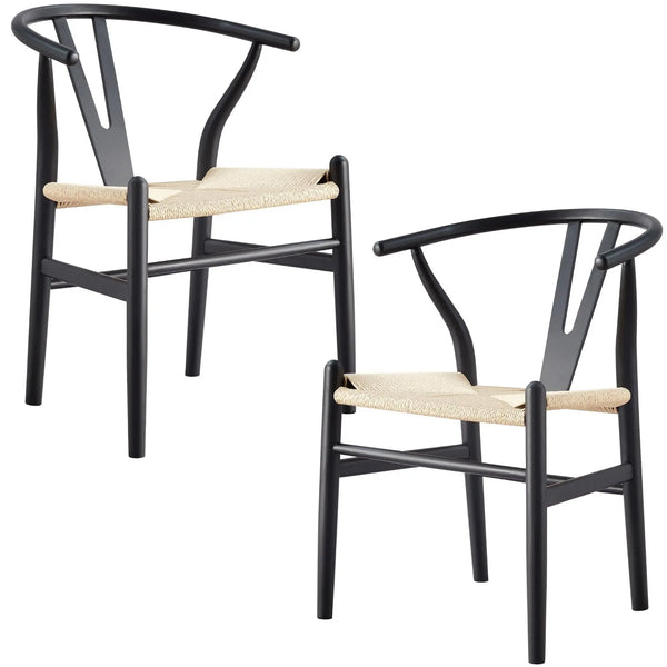 Anemone  Set of 2 Wishbone Dining Chair Beech Timber Replica Hans Wenger - Black Deals499