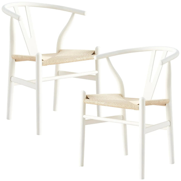 Anemone  Set of 2 Wishbone Dining Chair Beech Timber Replica Hans Wenger - White Deals499