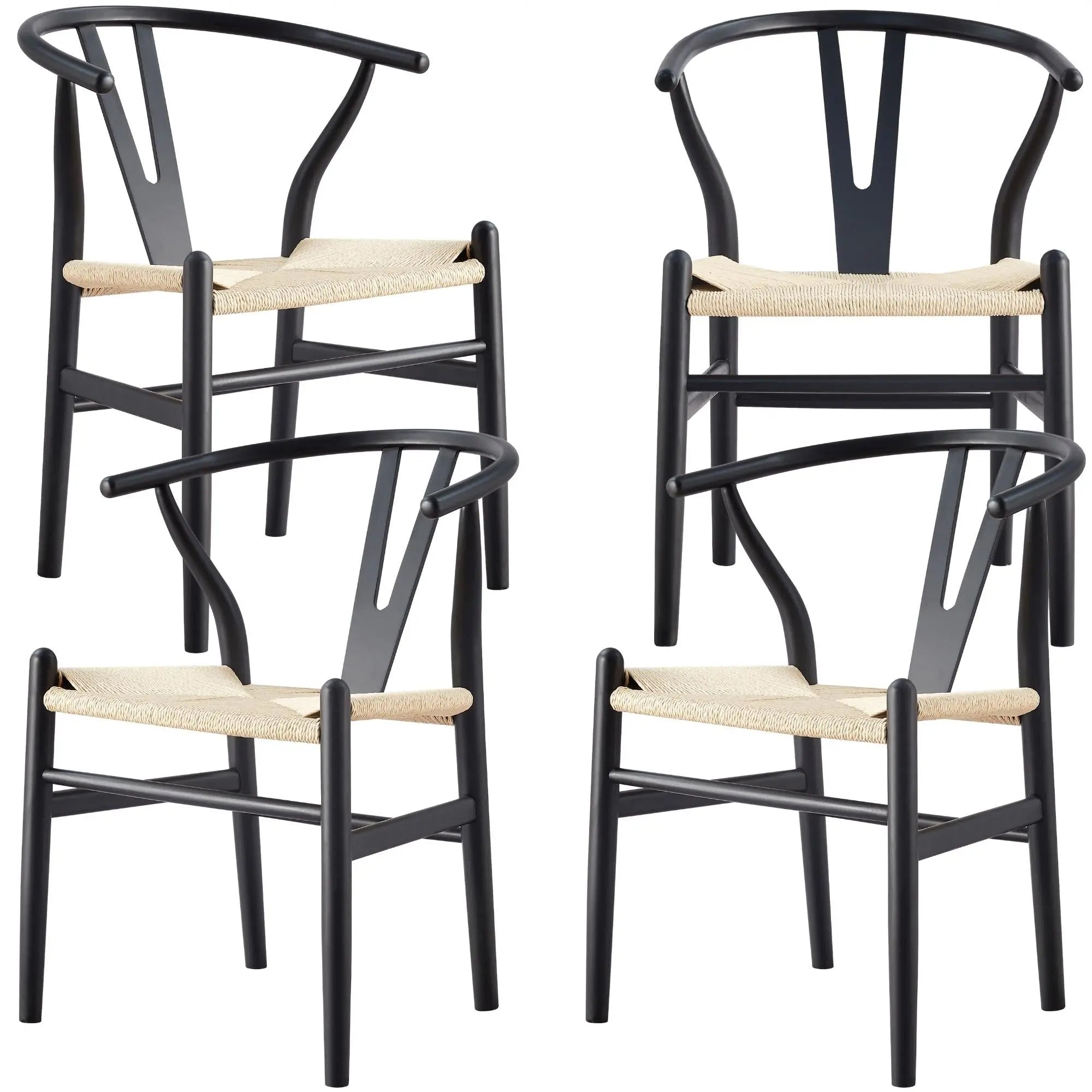 Anemone  Set of 4 Wishbone Dining Chair Beech Timber Replica Hans Wenger - Black Deals499