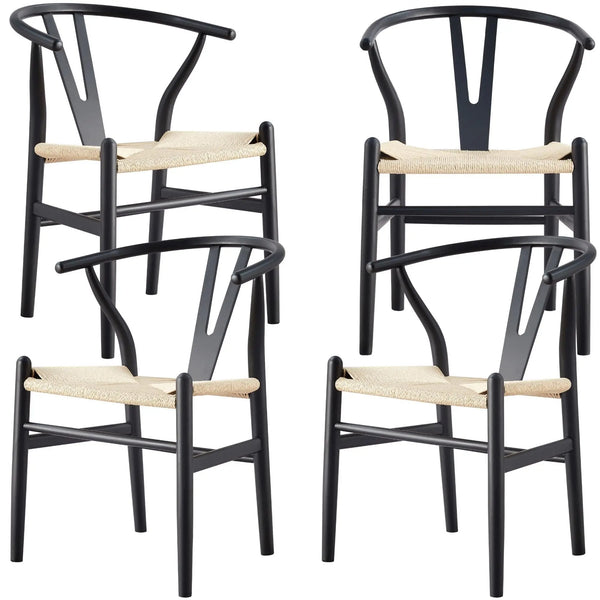 Anemone  Set of 4 Wishbone Dining Chair Beech Timber Replica Hans Wenger - Black Deals499