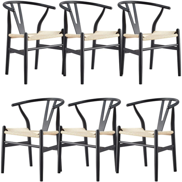 Anemone  Set of 6 Wishbone Dining Chair Beech Timber Replica Hans Wenger - Black Deals499