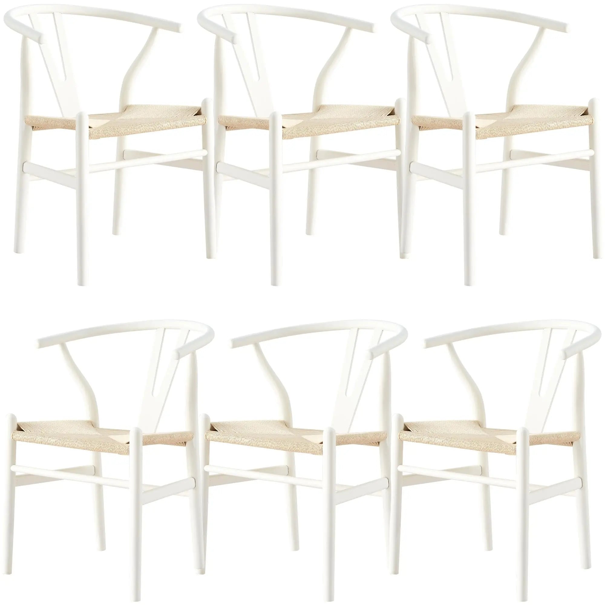 Anemone  Set of 6 Wishbone Dining Chair Beech Timber Replica Hans Wenger - White Deals499