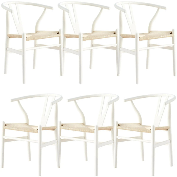 Anemone  Set of 6 Wishbone Dining Chair Beech Timber Replica Hans Wenger - White Deals499