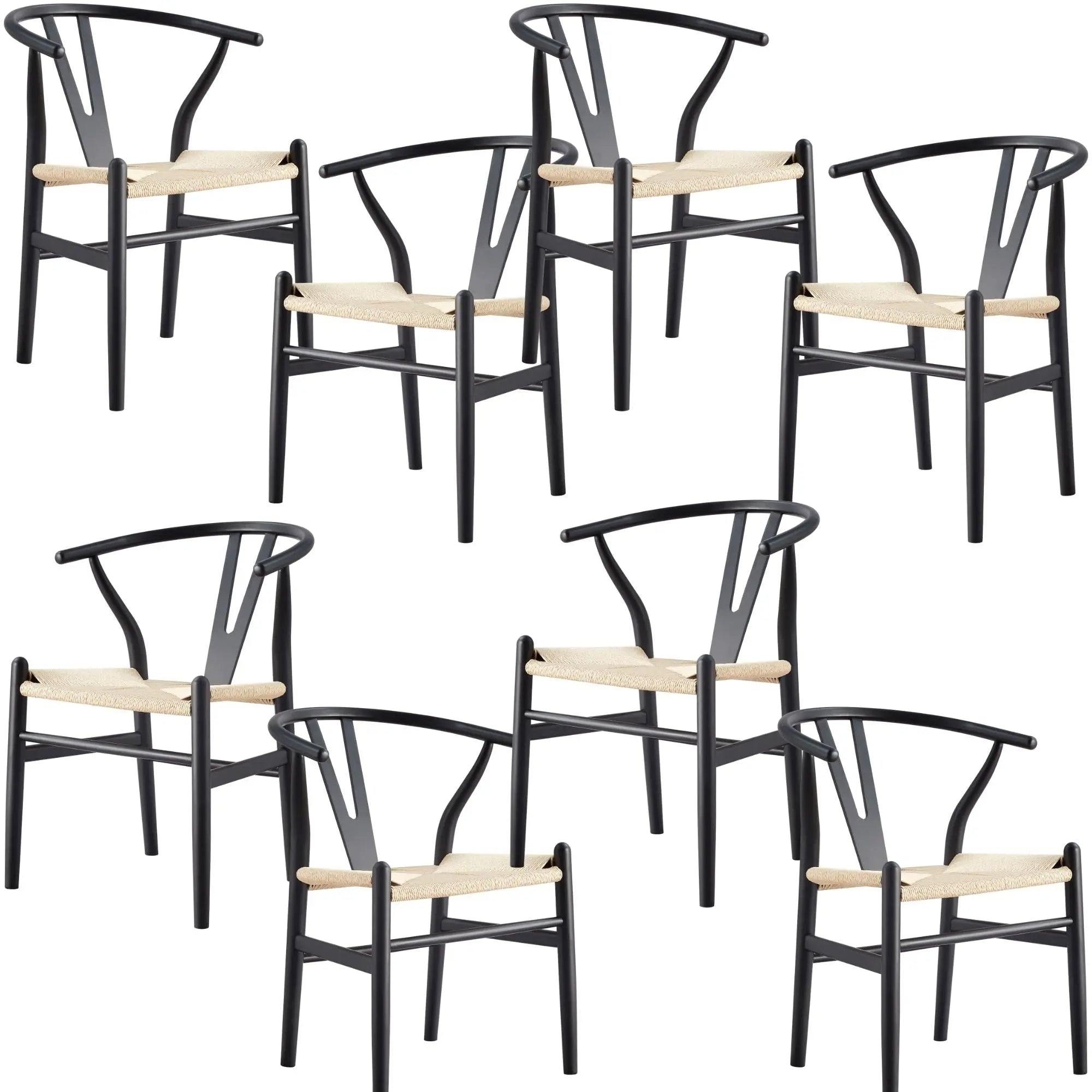 Anemone  Set of 8 Wishbone Dining Chair Beech Timber Replica Hans Wenger - Black Deals499