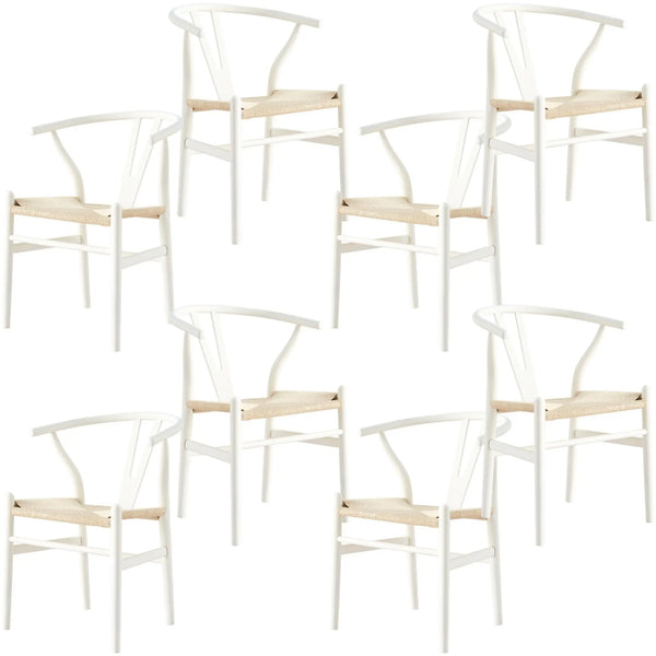 Anemone  Set of 8 Wishbone Dining Chair Beech Timber Replica Hans Wenger - White Deals499