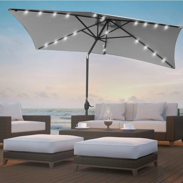 Arcadia Furniture Umbrella 3 Metre with Solar LED Lights Garden Yard Grey Deals499