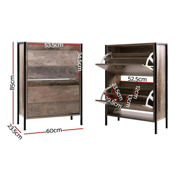 Artiss 12 Pair Wooden Vintage Shoe Rack Storage Cabinet - Wood Deals499