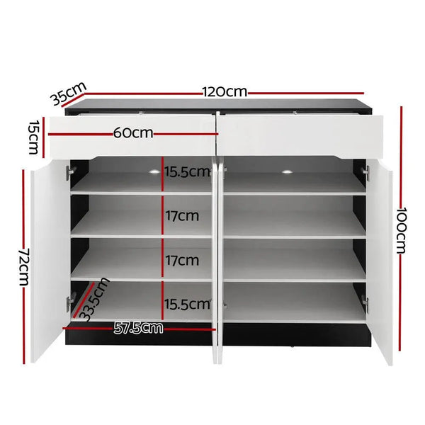 Artiss 120cm Shoe Cabinet Shoes Storage Rack High Gloss Cupboard Shelf Drawers Deals499