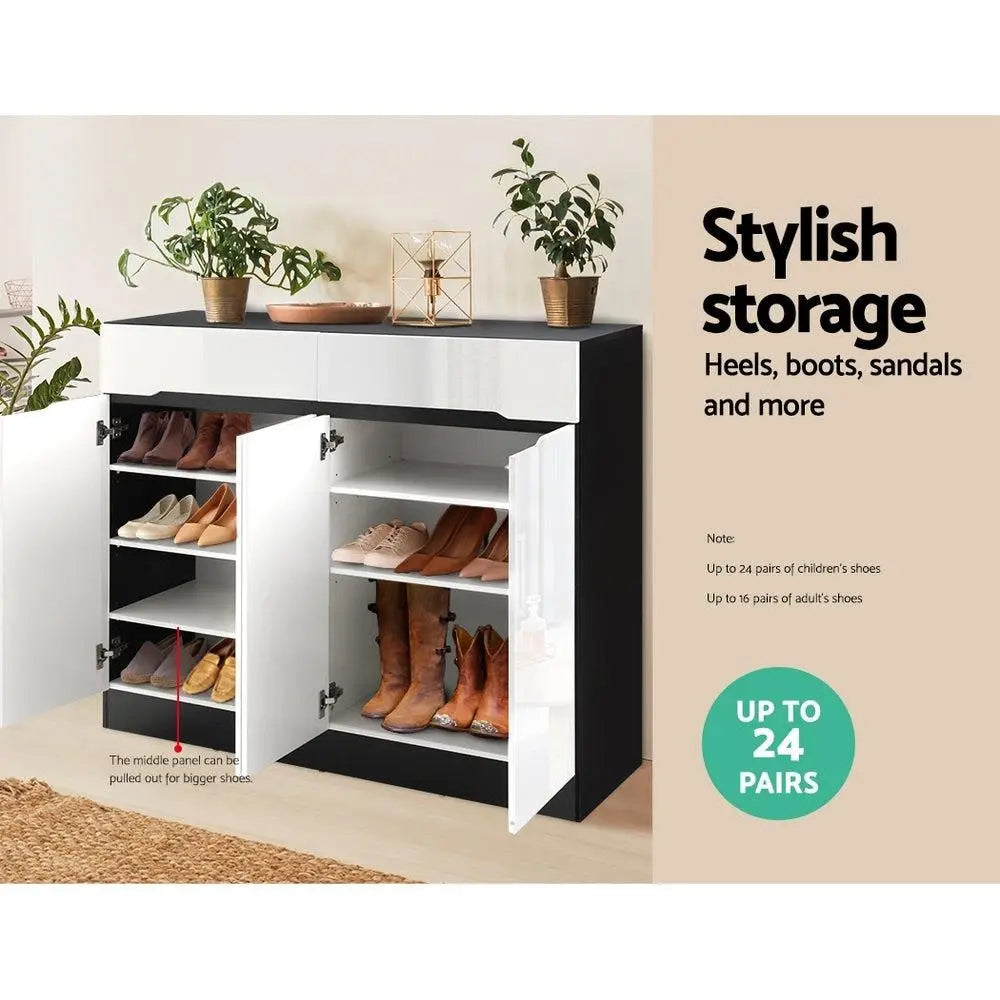 Artiss 120cm Shoe Cabinet Shoes Storage Rack High Gloss Cupboard Shelf Drawers Deals499