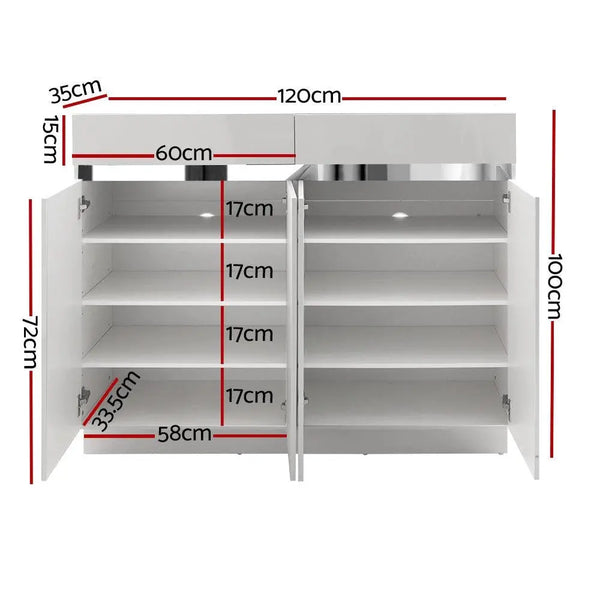 Artiss 120cm Shoe Cabinet Shoes Storage Rack High Gloss Cupboard White Drawers Deals499