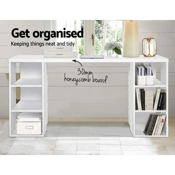 Artiss 3 Level Desk with Storage & Bookshelf - White Deals499