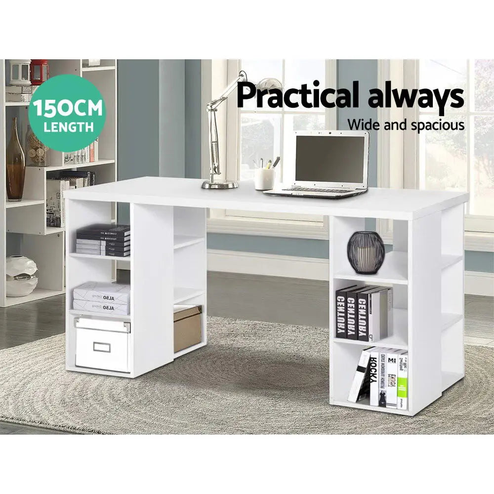 Artiss 3 Level Desk with Storage & Bookshelf - White Deals499