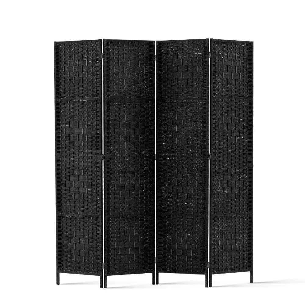 Artiss 4 Panel Room Divider Privacy Screen Rattan Woven Wood Stand Black Deals499