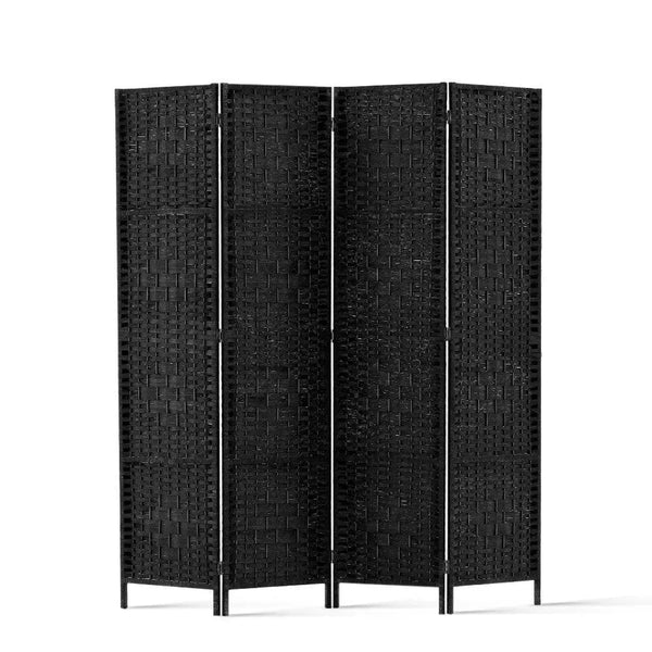 Artiss 4 Panel Room Divider Privacy Screen Rattan Woven Wood Stand Black Deals499