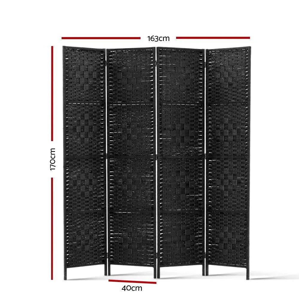 Artiss 4 Panel Room Divider Privacy Screen Rattan Woven Wood Stand Black Deals499