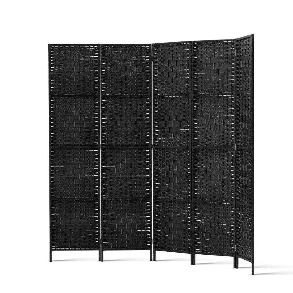 Artiss 4 Panel Room Divider Privacy Screen Rattan Woven Wood Stand Black Deals499