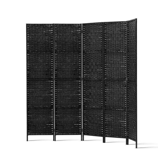 Artiss 4 Panel Room Divider Privacy Screen Rattan Woven Wood Stand Black Deals499