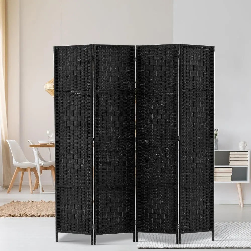 Artiss 4 Panel Room Divider Privacy Screen Rattan Woven Wood Stand Black Deals499
