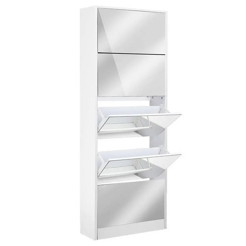 Artiss 5 Drawer Mirrored Wooden Shoe Cabinet - White Deals499