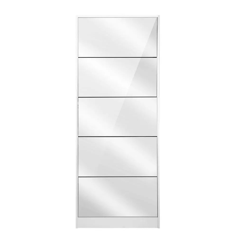 Artiss 5 Drawer Mirrored Wooden Shoe Cabinet - White Deals499