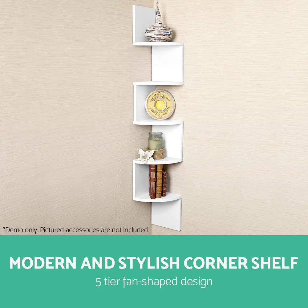 Artiss 5 Tier Corner Wall Shelf - White Deals499