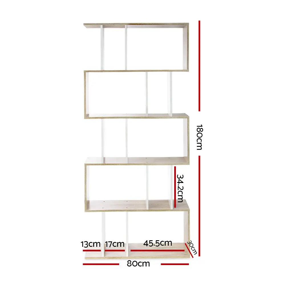 Artiss 5 Tier Display Book Storage Shelf Unit - White Brown Deals499
