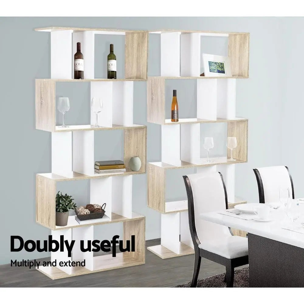Artiss 5 Tier Display Book Storage Shelf Unit - White Brown Deals499