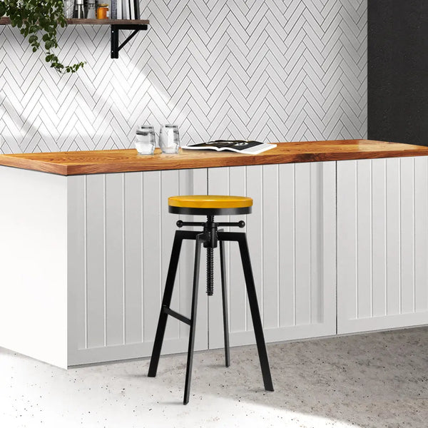 Artiss Adjustable Height Swivel Bar Stool - Black and Wood Deals499