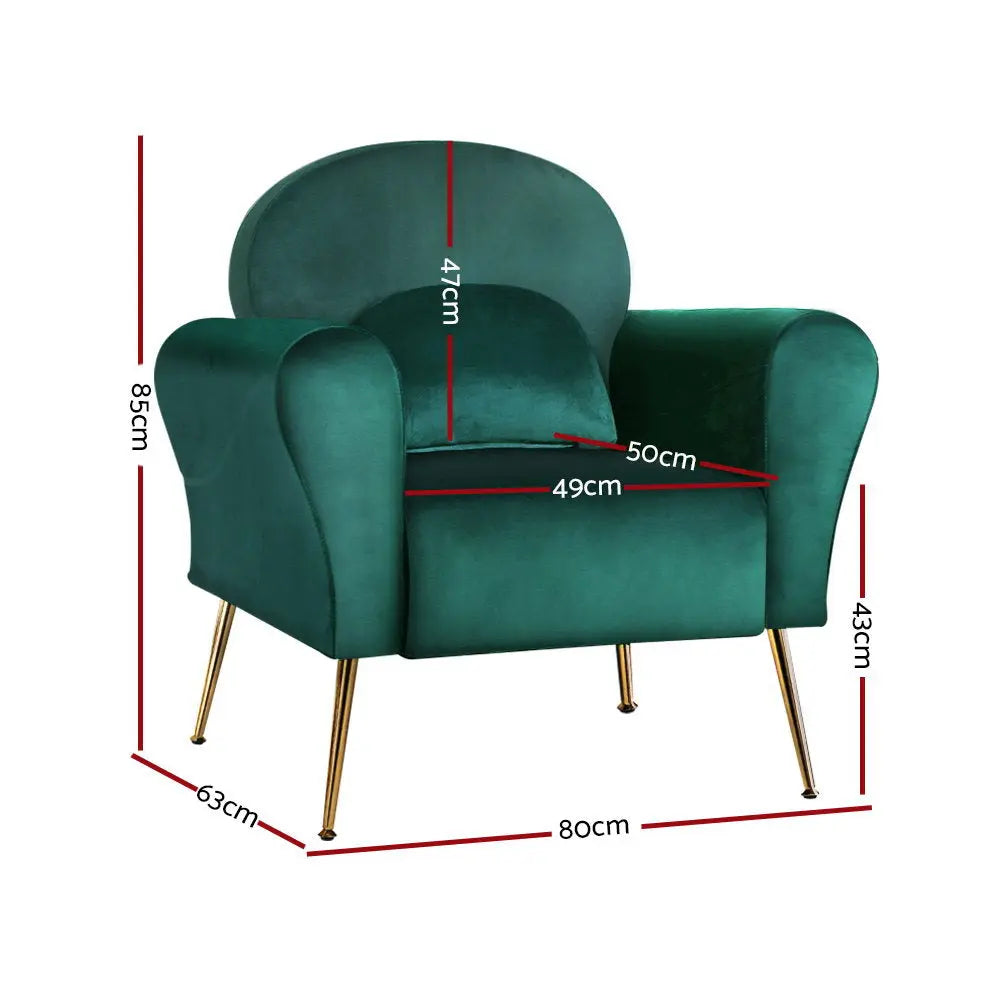 Artiss Armchair Lounge Chair Accent Armchairs Chairs Sofa Green Cushion Velvet Deals499