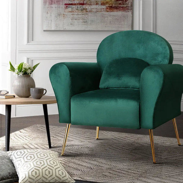 Artiss Armchair Lounge Chair Accent Armchairs Chairs Sofa Green Cushion Velvet Deals499