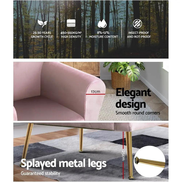 Artiss Armchair Lounge Chair Accent Armchairs Chairs Sofa Pink Velvet Cushion Deals499