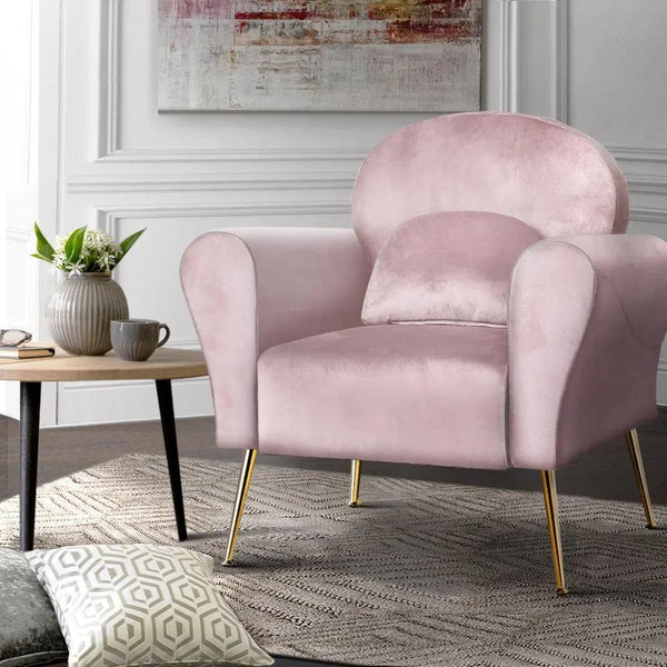 Artiss Armchair Lounge Chair Accent Armchairs Chairs Sofa Pink Velvet Cushion Deals499