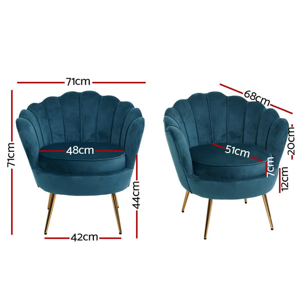 Artiss Armchair Lounge Chair Accent Retro Armchairs Lounge Shell Velvet Navy Deals499