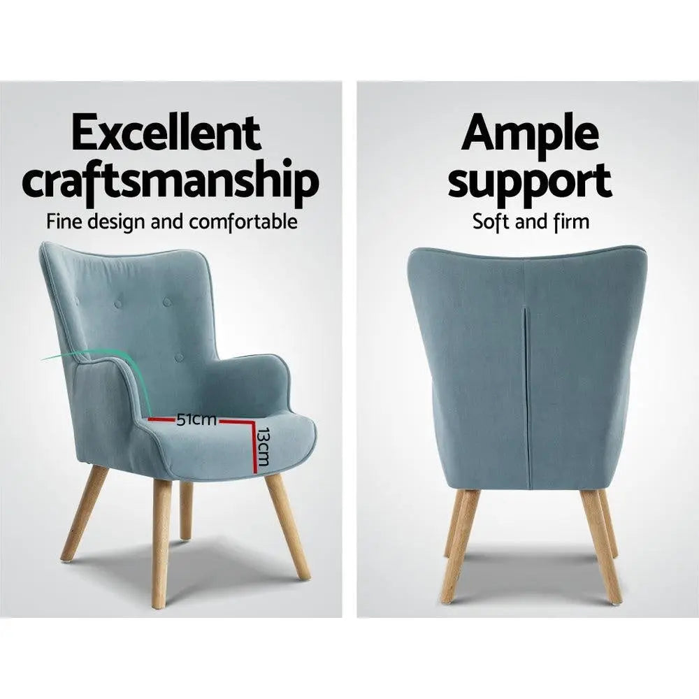 Artiss Armchair Lounge Chair Ottoman Accent Armchairs Sofa Fabric Chairs Blue Deals499
