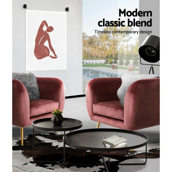 Artiss Armchair Lounge Sofa Arm Chair Accent Chairs Armchairs Couch Velvet Pink Deals499