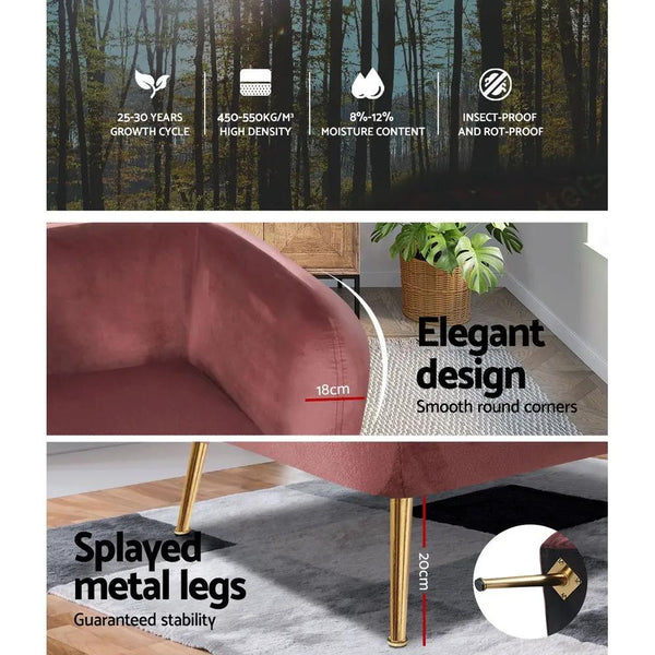 Artiss Armchair Lounge Sofa Arm Chair Accent Chairs Armchairs Couch Velvet Pink Deals499