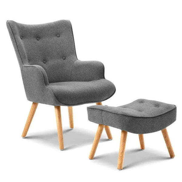 Artiss Armchair and Ottoman - Grey Deals499