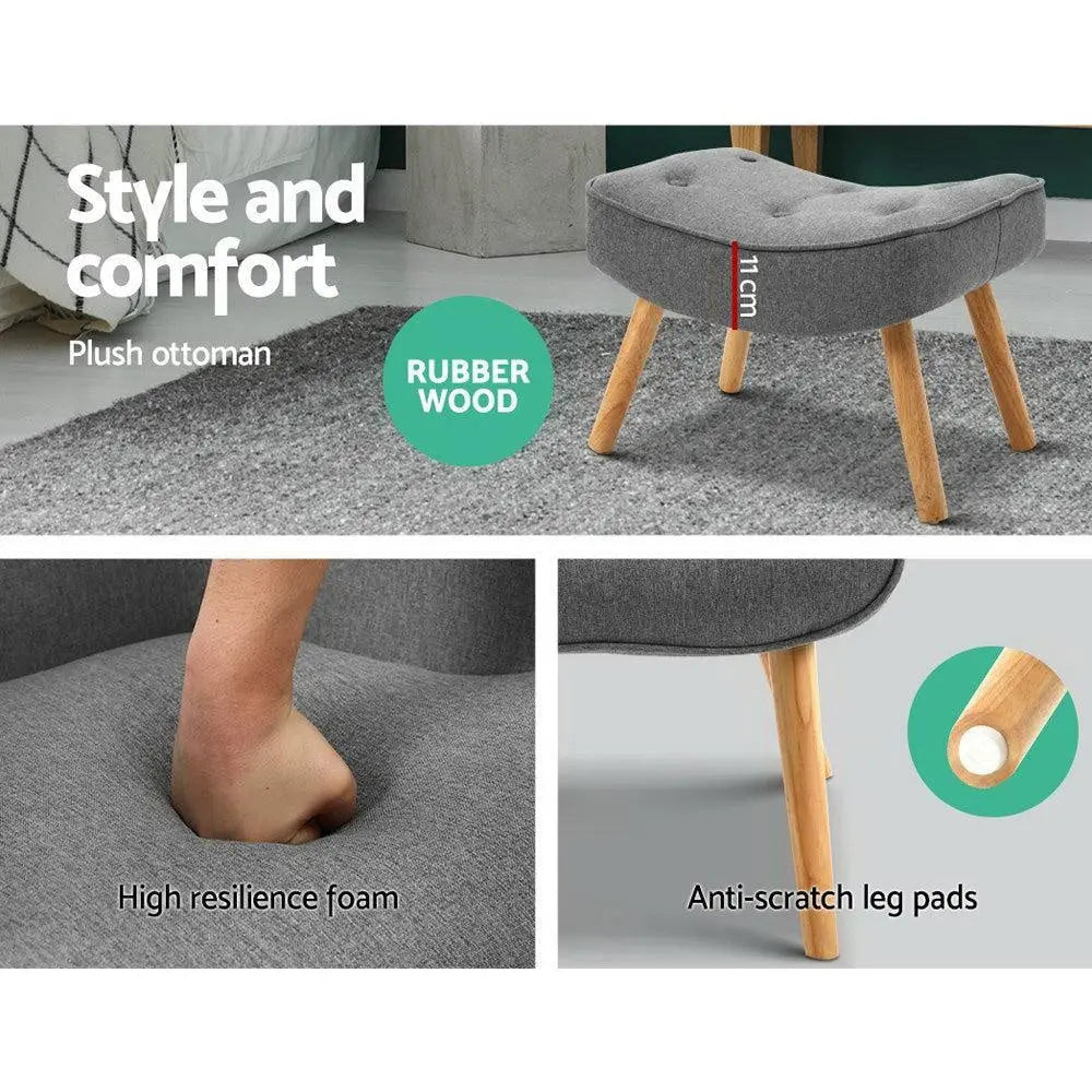 Artiss Armchair and Ottoman - Grey Deals499